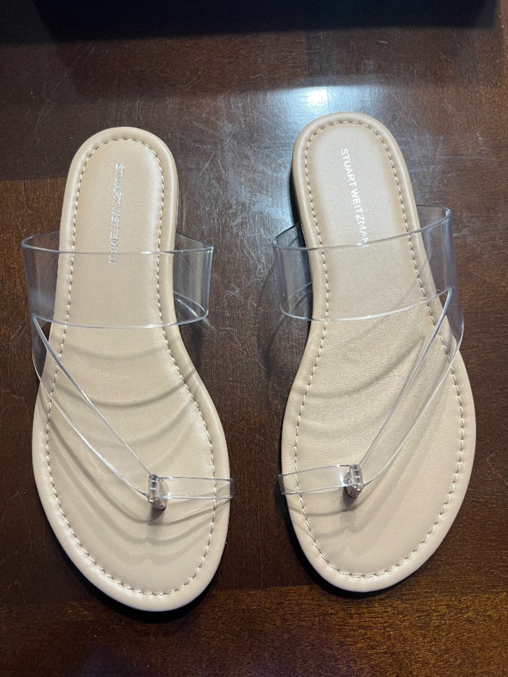 Stuart Weitzman Remy Toe Strap Sandal - Clear/Adobe